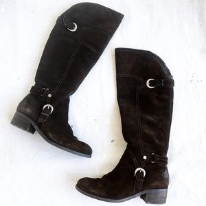 BOHO BIKER Brown Suede Boots with Buckles